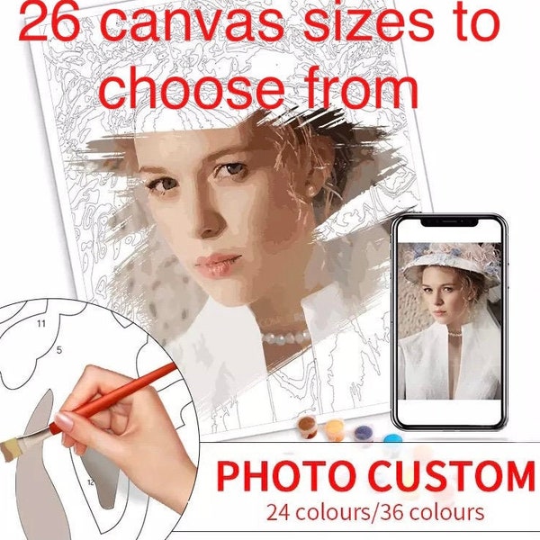 Custom Paint by Numbers Kit - 24 or 36 Colours - DIY Painting Kit - Personalised Gift Idea - 26 Canvas Sizes - Unique Present