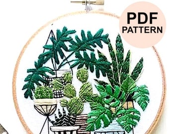 PDF Embroidery Pattern for beginners - Potted Plant #2 - Embroidery Design