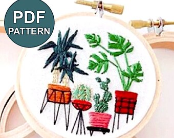 PDF Embroidery Pattern for beginners - Potted Plant #6 - Embroidery Design