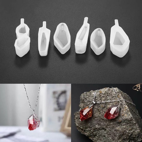 Crystal Stone Silikonform - 6 Formen - DIY Harz Schmuck - Gießform für Epoxidharz Gießen