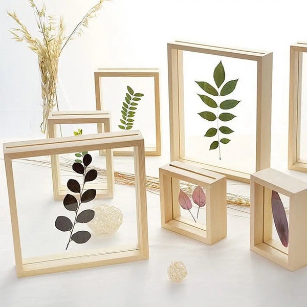 Cadre en bois créatif double face avec couvercle en verre - Cadre photo moderne - Présentoir de plantes