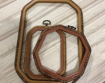 Stickrahmen & Kreuzstich Rahmen - 3 Größen Holz Look Hoop Ring - Rechteck oder Achteck