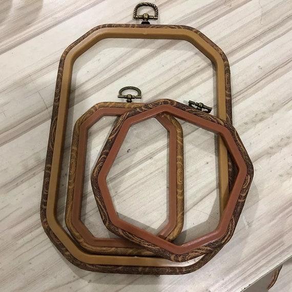 Embroidery & Cross Stitch Frame - 3 Sizes Wood Look Hoop Ring - Rectangle or Octagon