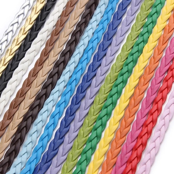 10 Yard Flat Braided Leather Cord - Necklace, Bracelet Making - 5mm Braid, 16 Colours