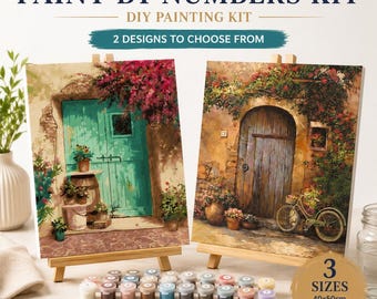 Paint by Numbers Kit for Adults, DIY Painting Kit, Rustic Door & Garden Canvas Art, Colour by Number Gift, 3 Sizes, Optional Frame