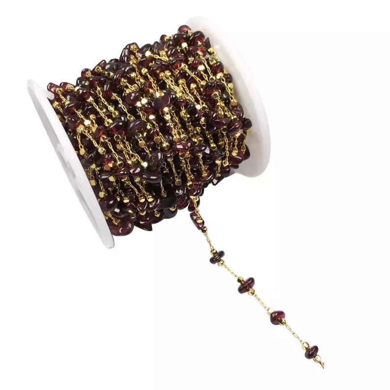 Jewellery Making Gold Rosary Chain Ruby Red Natural Stone beads