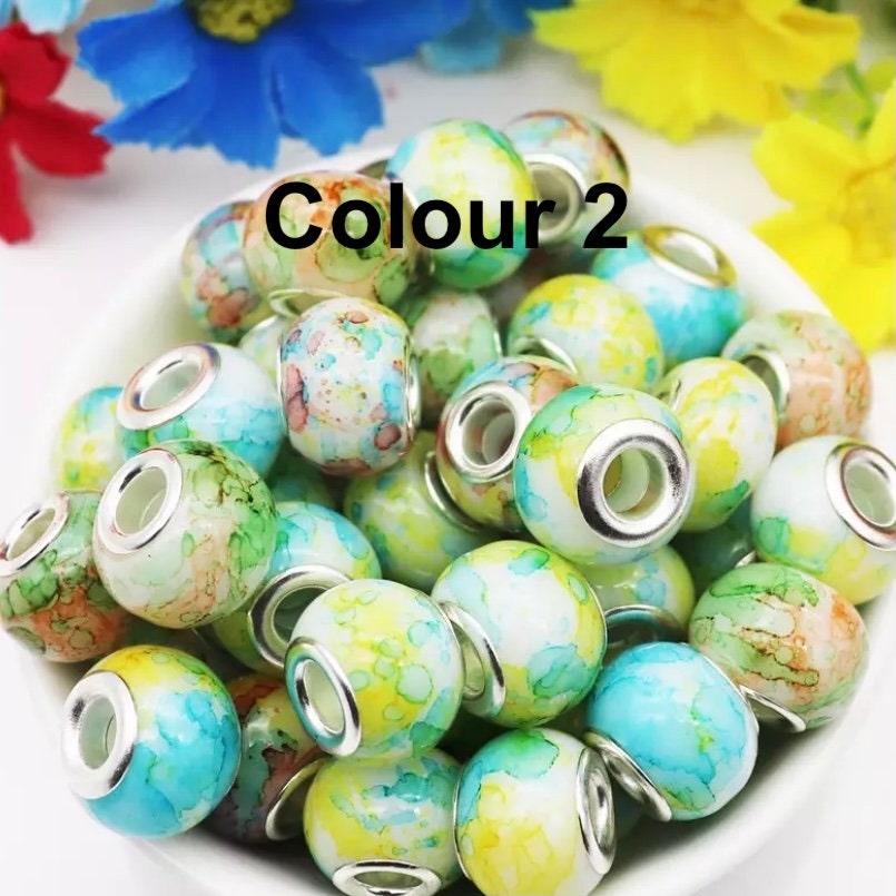 5mm Hole Round Glass Beads 10 Pack Large Hole Bead for Macrame 16mm  Diameter 6 Colour Options 