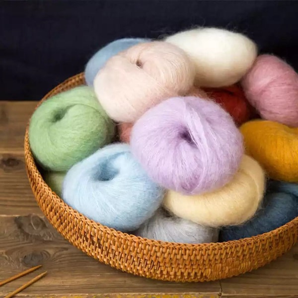 Fine pelote de laine mohair 25 g - Fibre de diamant, cheveux angora - 31 couleurs