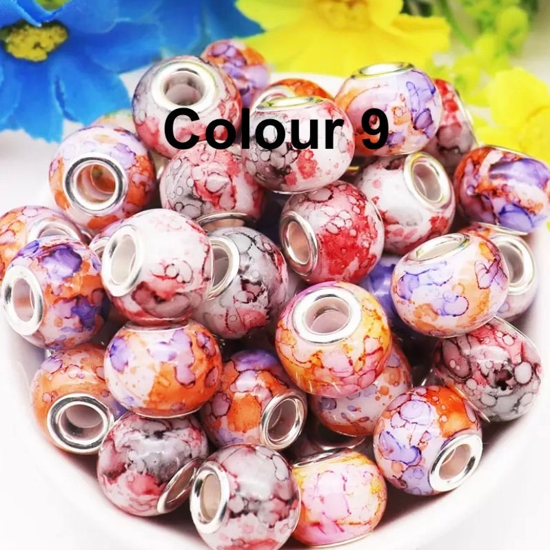 5mm Hole Round Glass Beads 10 Pack Large Hole Bead for Macrame 16mm  Diameter 10 Colour Options 