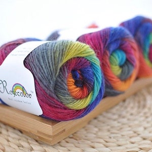 100% Merinowolle Rainbow Garn - 50g, 180m, Super Soft Strickgarn - Farbe 8