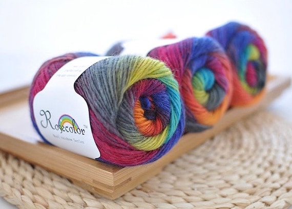 100% Merino Wool Rainbow Yarn - 50g, 180m, Super Soft Knitting Yarn - Colour 8