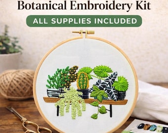 Kit de bordado de cactus para principiantes • Patrón de costura de suculentas de 20 cm • Manualidad moderna de plantas • Proyecto de puntada relajante, regalo cottagecore