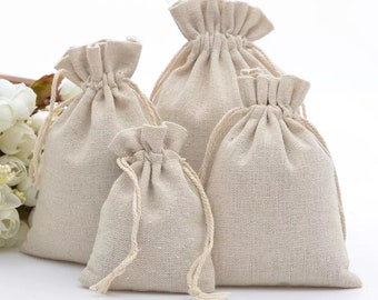 Paquete de 50 bolsas de regalo de algodón blanco - Favores de boda - Bolsa de embalaje de joyería con cordón - Navidad, regalo de cumpleaños