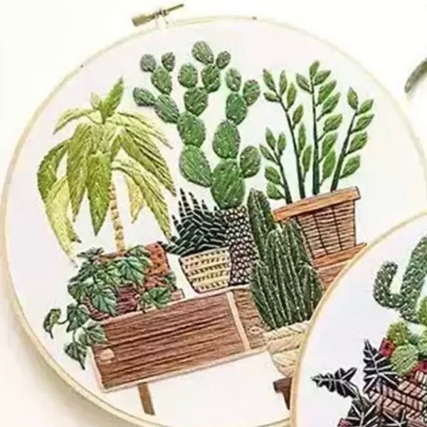 Hand Embroidery Kit for Beginners 20cm - Embroidery Design - DIY Craft Project with Pattern - Plant Modern Needlework – model #10