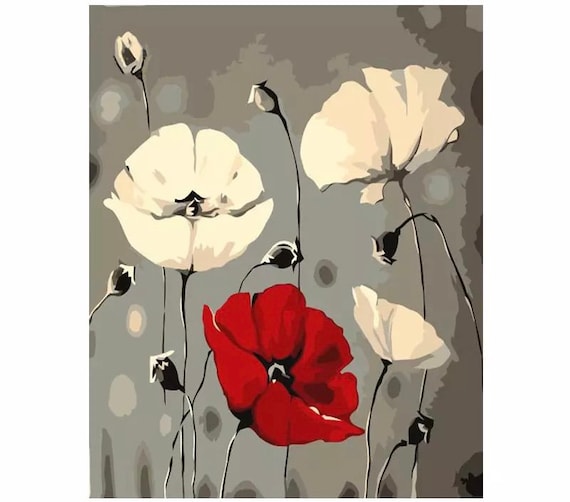 Paint by Numbers Kit - DIY Painting Kit - Gift Idea - Poppies - 3 Sizes