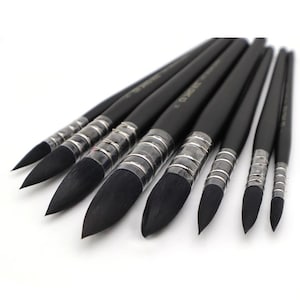 Watercolour Brushes - Black Wood Handle - High Quality Artist Paint Brush - Pointed Calligraphy Brushes