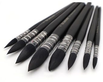 Watercolour Brushes - Black Wood Handle - High Quality Artist Paint Brush - Pointed Calligraphy Brushes