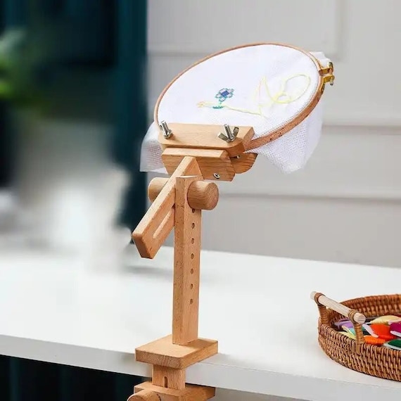 Adjustable Wooden Embroidery Hoop Stand - 360 Degree Rotation - Cross Stitch Rack