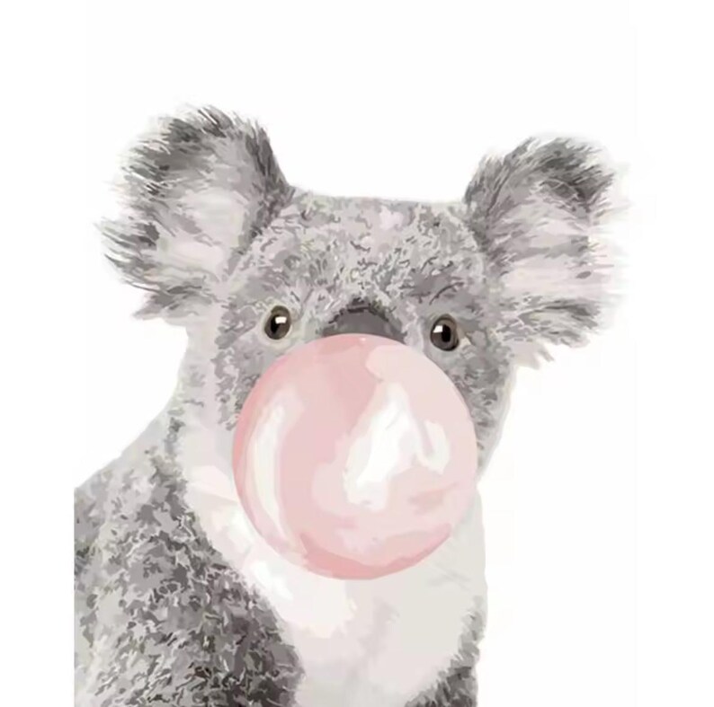 Bubblegum Animals Paint by Numbers • Cute Koala, Giraffe, Zebra DIY Canvas Art Kit • Fun Kids & Adults Painting Set • Creative Gift Idea Bubblegum Koala