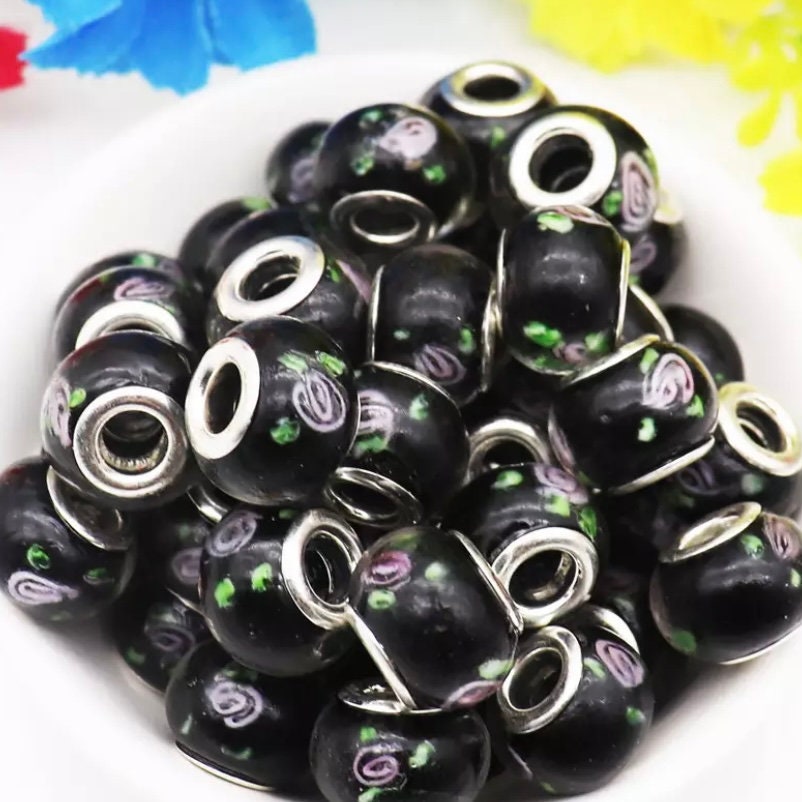 5mm Hole Round Glass Beads 10 Pack Large Hole Bead for Macrame