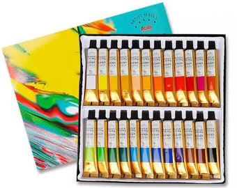 24 Colours Acrylic Paint Set - Quality Paint with Brush and Palette - Artist Supplies