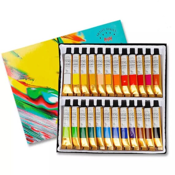 24 Colours Acrylic Paint Set - Quality Paint with Brush and Palette - Artist Supplies