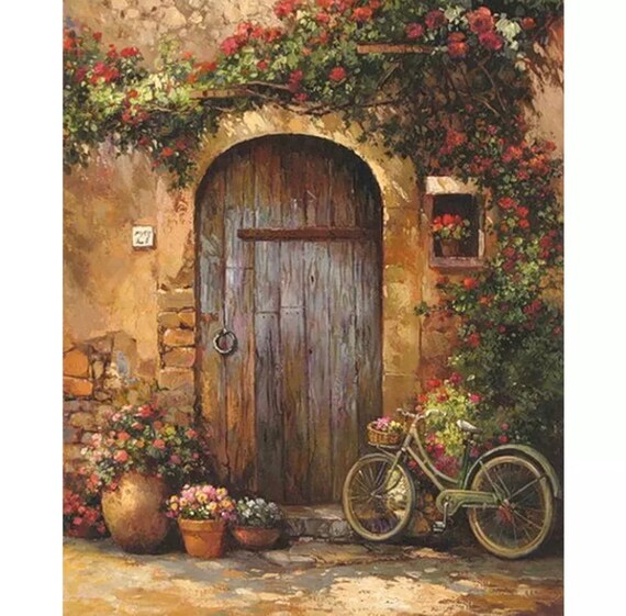 Paint by Numbers Kit - DIY Painting Kit - Gift Idea - Picturesque Farm Door - 3 Sizes
