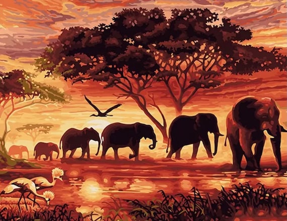 Paint by Numbers Kit - DIY Painting Kit - Gift Idea - African Sunset - 3 Sizes
