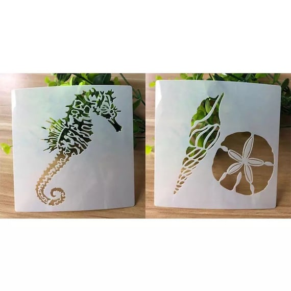 Seahorse & Seashells Wall Stencils 2 Pieces - Reusable Stencil - DIY Home Decor