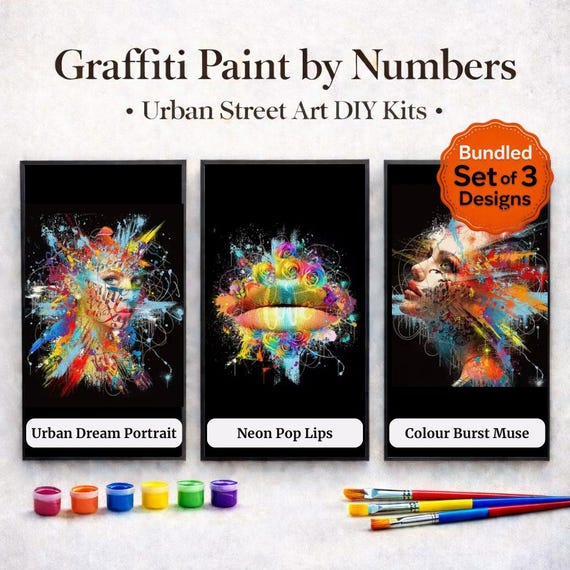 Graffiti Abstract Portrait Paint by Numbers • Urban Street Art DIY Canvas Kit • Vibrant Woman Faces Set • Relaxing Creative Art Gift
