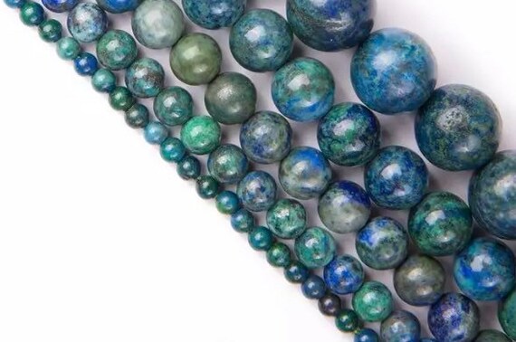 Blue Chrysocolla Azurite Beads - Round Natural Stone - 4, 6, 8, 10mm