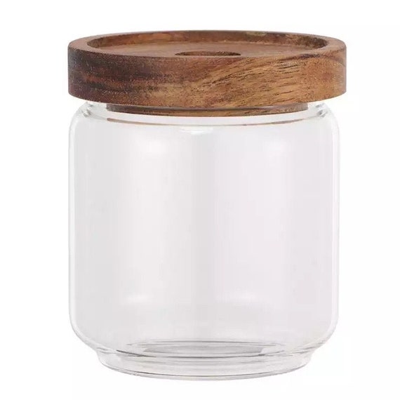 Pot de bougie en verre borosilicaté avec couvercle en bois