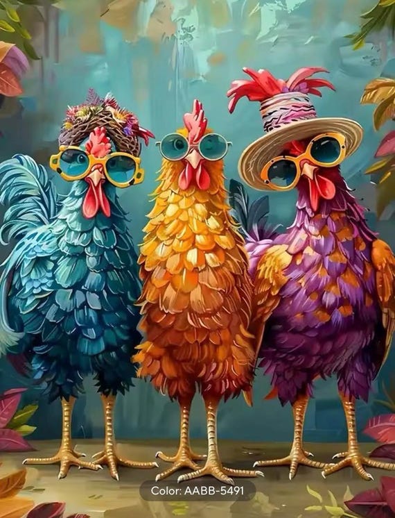 Fun and Colourful Trio of Chickens Paint by Numbers Kit – DIY Art, Nature-Inspired Home Decor & Gift – 3 Sizes
