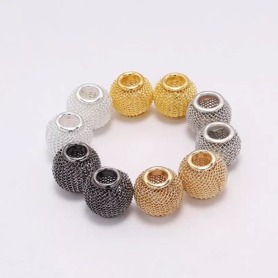10pcs, 12mm Round Metal Mesh Beads - 5 Colours