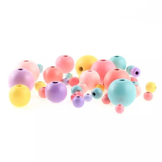 Mixed Colour Pastel Wooden Beads - Large Hole - 6, 8, 10, 20, 25mm - Jewellery Making Supply