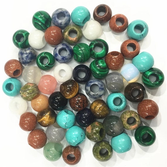 6mm Hole Round Stone Beads 50 Pack - Large Hole Bead for Macrame - 12mm Diameter - 19 Colour Options