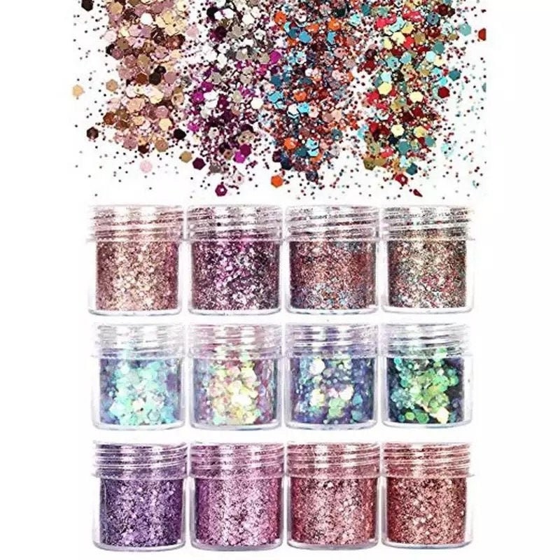 12 Pack Sequins - Craft Glitter - Filler for Epoxy Resin - Craft Supply -  Make-Up Supply