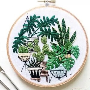 Hand Embroidery Kit for Beginners 20cm - Embroidery Design - DIY Craft Project with Pattern - Plant Modern Needlework – model #4