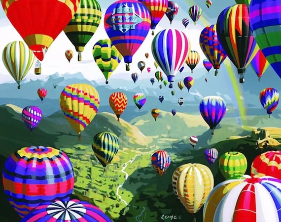 Paint by Numbers Kit - DIY Painting Kit - Gift Idea - Hot Air Balloons - 3 Sizes