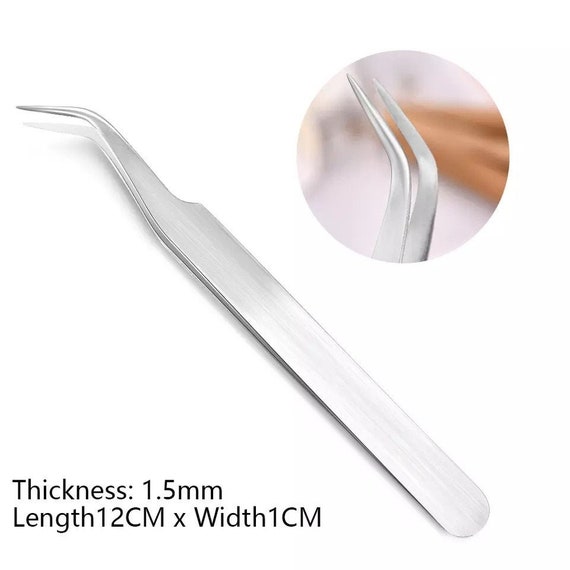 Stainless Steel Craft Tweezers Thin Bent Tip Jewellery Tweezers 