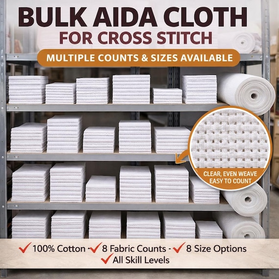 Bulk Aida Cloth for Cross Stitch - Pack of 10 or 50 White Embroidery Fabric - Multiple Counts and Sizes - Wholesale Needlework Material