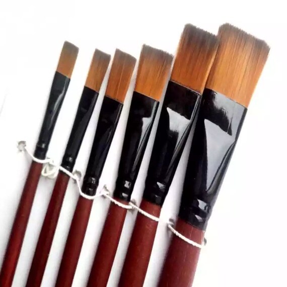 6 Piece Artist Paint Brushes Flat Nylon Hair Painting Brush 