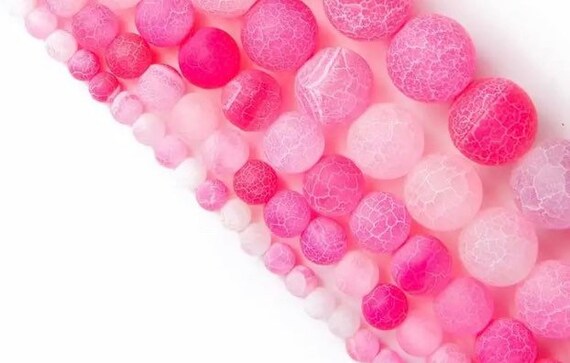 Pink Frosted Agate Beads - Round Natural Stone - 4, 6, 8, 10mm
