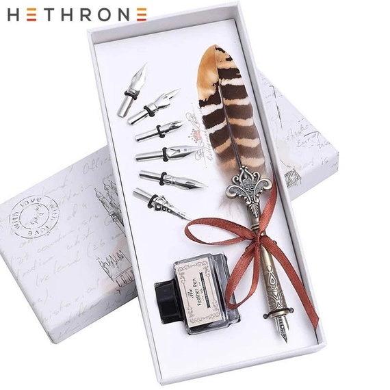 Hethrone Feather Pen Fountain Dip Pen and Ink Set Gift Calligraphy