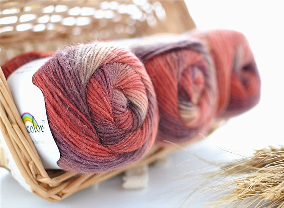 100% Merino Wool Rainbow Yarn - 50g, 180m, Super Soft Knitting Yarn - Colour 3