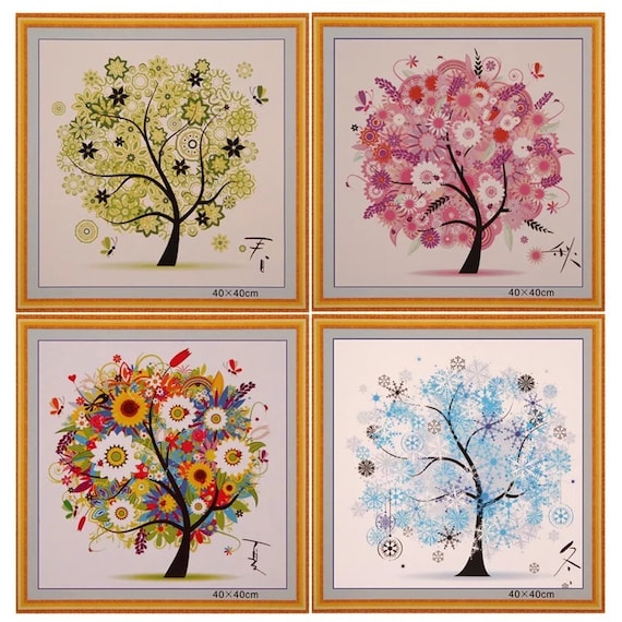 Hand Embroidery Kit 40x40cm - Embroidery Design - DIY Needlework Craft Project with Pattern - Modern Embroidery 4 Seasons
