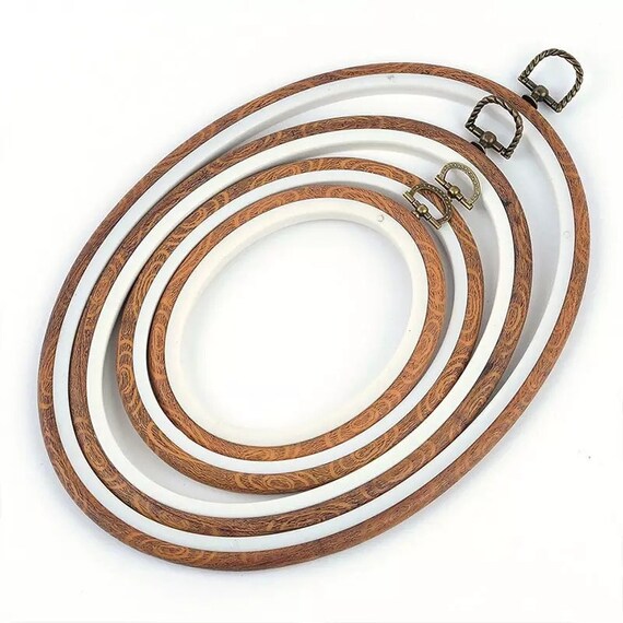 Oval Embroidery & Cross Stitch Frame - 5 Sizes Wood Look Hoop Ring