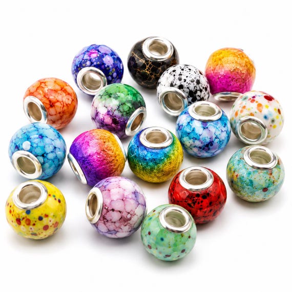 5mm Hole Glass Beads 10 Pack, 16mm Large Hole Round Beads for Macrame, Dreadlocks, Jewellery & Crafts, Mixed Colour Glass Bead Options