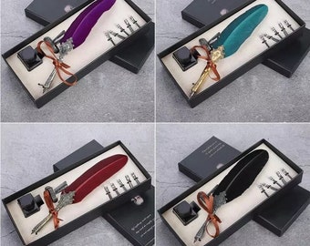 English Calligraphy Feather Dip Pen Set - Gift box set - 4 Colours