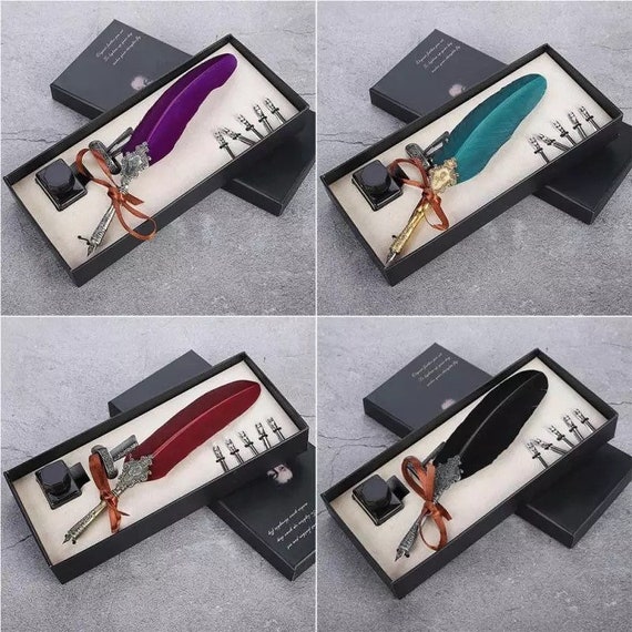 English Calligraphy Feather Dip Pen Set - Gift box set - 4 Colours